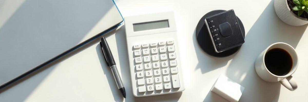 Blank card beside a calculator