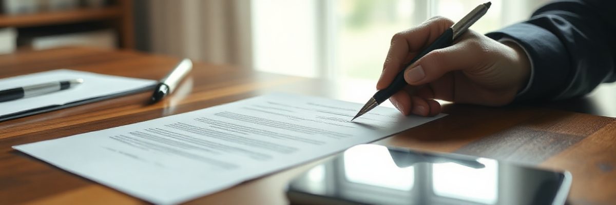 Paper agreement and pen on a desk